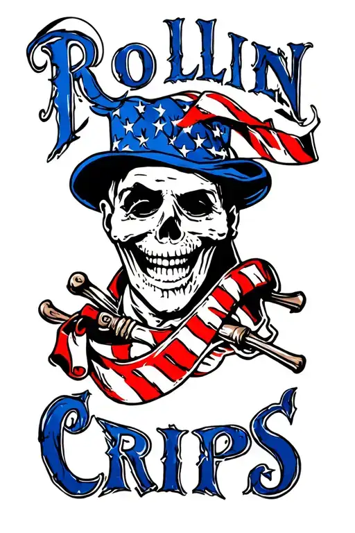 Gang name Rollin Crips main color is blue tattoo design idea