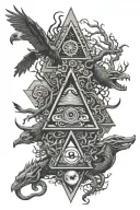 tree snake pyramid crow waterfalls eyeball wheelchair sun moon whale dragon emersing tattoo design idea
