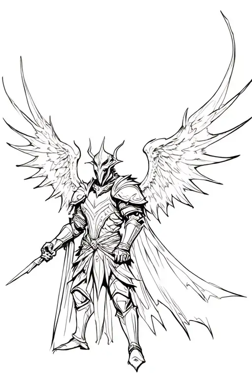 knight with demon wings spread tattoo design idea