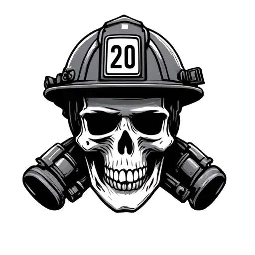 "20" Firefighter skull with helmet tattoo design idea
