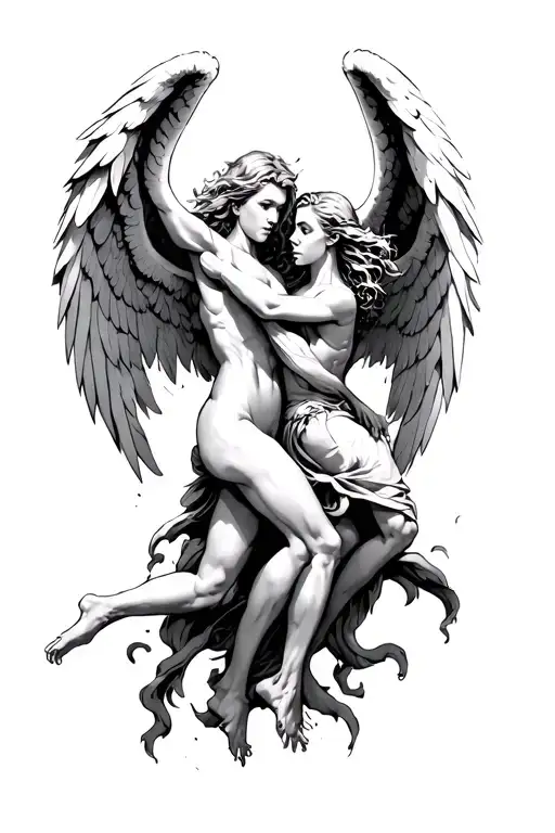 angels fighting demons fighting tattoo design idea