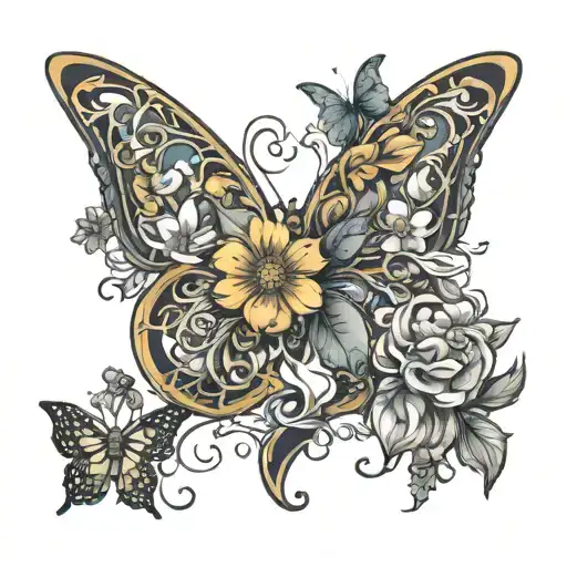 Oblivion logo wrapped in flowes butterfly moon tattoo design idea