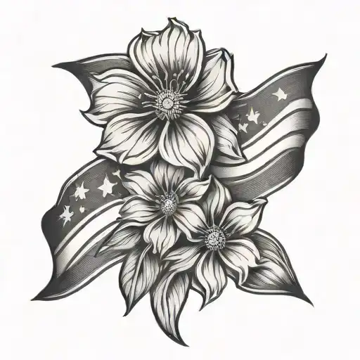 flower with two flags tattoo design idea