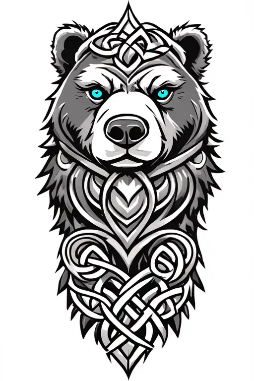 bear with blue eyes on armor tattoo design featuring Celtic trinity knot  tattoo design idea