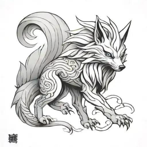 Kurama Naruto nine tails fox tattoo design idea