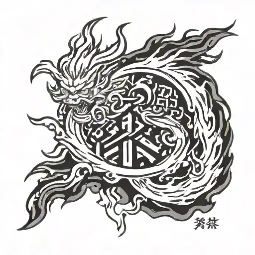 Japanese writing on fire tattoo design idea