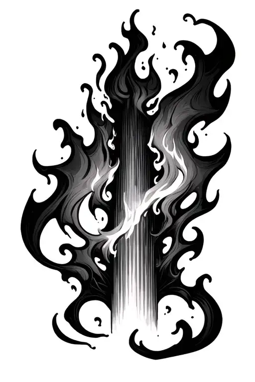 “Tattoo design featuring a tall, vertical pillar of fire glowing intensely, with dynamic flames and subtle smoke wisps r tattoo design idea