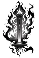 “Tattoo design featuring a tall, vertical pillar of fire glowing intensely, with dynamic flames and subtle smoke wisps r tattoo design idea