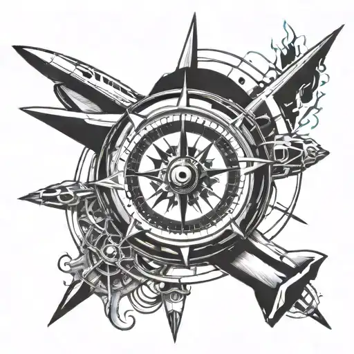 a compass inside a jet engine tattoo design idea