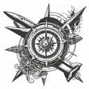 a compass inside a jet engine tattoo design idea
