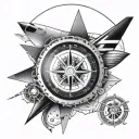a compass inside a jet engine tattoo design idea