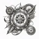 a compass inside a jet engine tattoo design idea