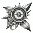 a compass inside a jet engine tattoo design idea