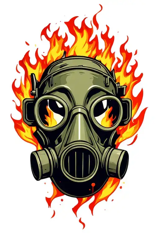 gas mask engulfed in flames tattoo design idea