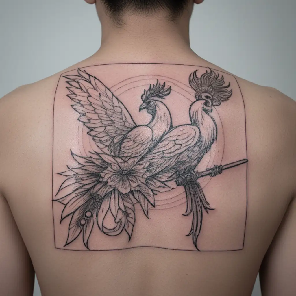 murugan vel weapon with rooster & peacock tattoo design idea