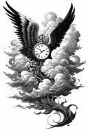 Wing, clock, clouds sleeve tattoo design idea