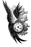 Wing, clock, clouds sleeve tattoo design idea