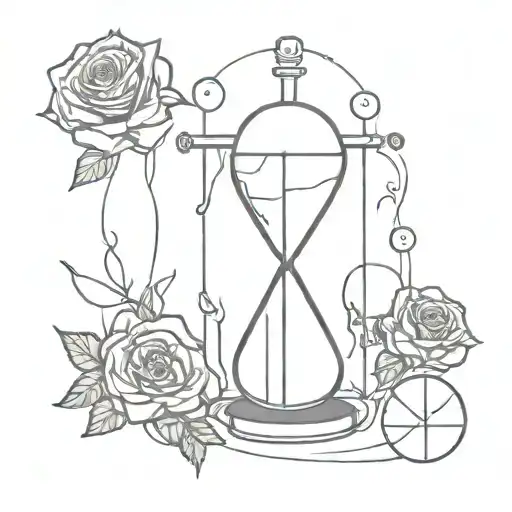 hourglass with sun and balance in the sun, a skull in the rose, and two pistols in a cross, everything seperately tattoo design idea