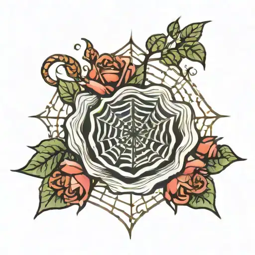 rose with spider web tattoo design idea