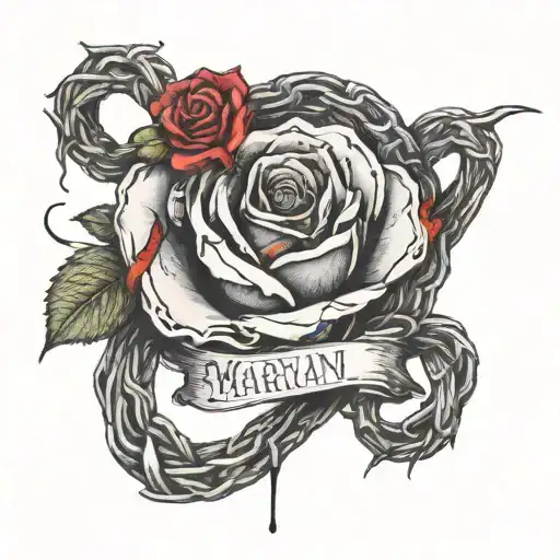 infinit knot with a rose and the name Maryam on it  tattoo design idea