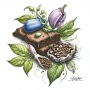 three elements, sweet pea, beans, brownie tattoo design idea