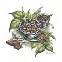 three elements, sweet pea, beans, brownie tattoo design idea