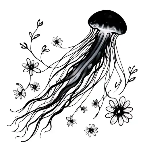 Jelly fish with flowers tattoo design idea