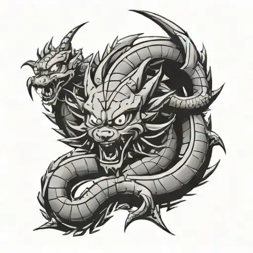 A minimalist tatto design with the four star dragon ball, also want to include shenron and look like sauskes curse mark tattoo design idea