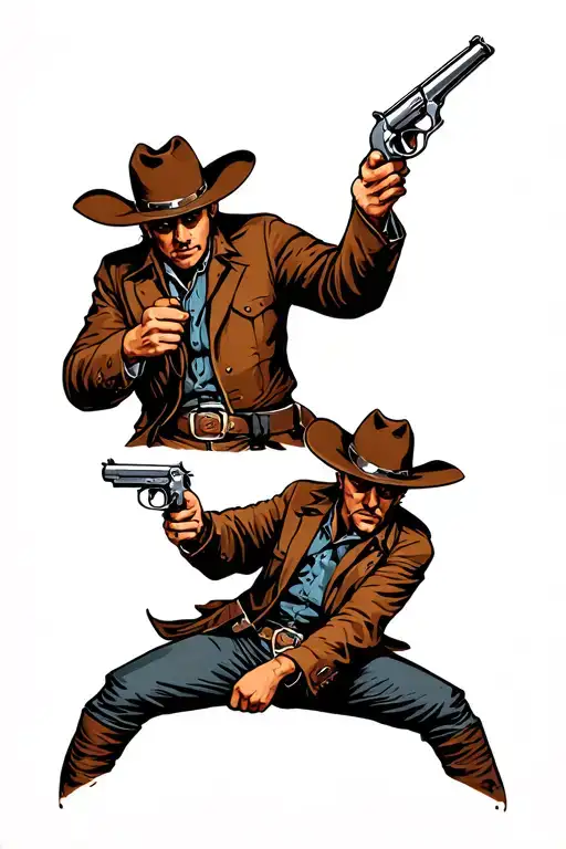 Two cowboys dueling with pistols tattoo design idea