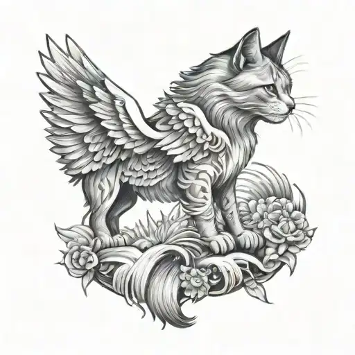cat dog wings rainbow bridge tattoo design idea