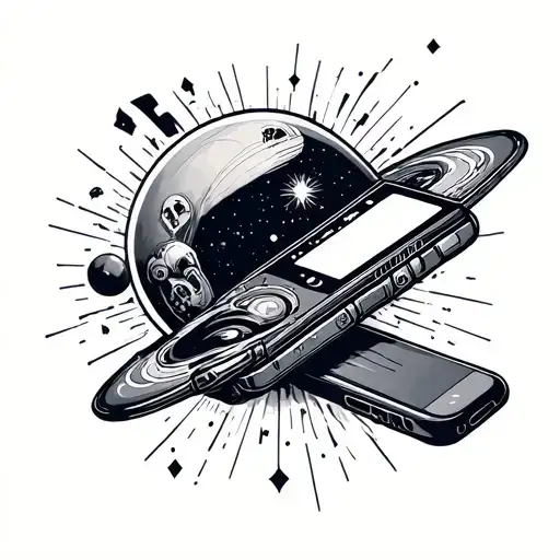 space and phone tattoo design idea