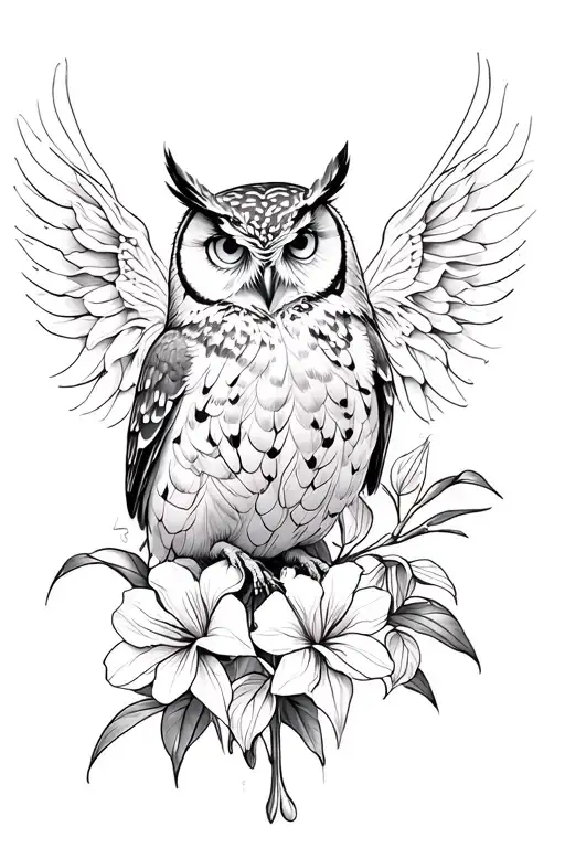 owl with gladiolus  tattoo design idea