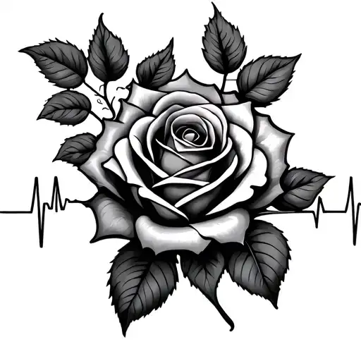 rose vine heartbeat tattoo design idea