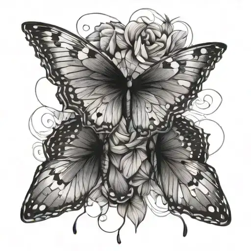 two fine line butterflies tattoo design idea