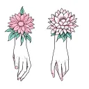 hands pinky promising and dhalias growing out of each wrist of each hand tattoo design idea
