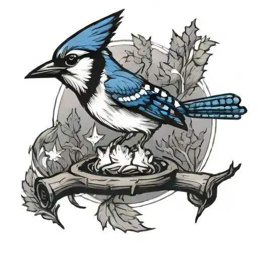 campfire and blue jays flying away tattoo design idea