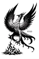 Phoenix rising from ashes symbolizing overcoming PTSD tattoo design idea