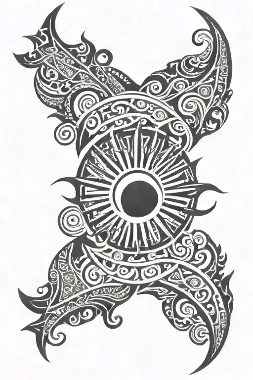 Tribal: Philippines SUn on top, wavy lines symmetrical tattoo design idea