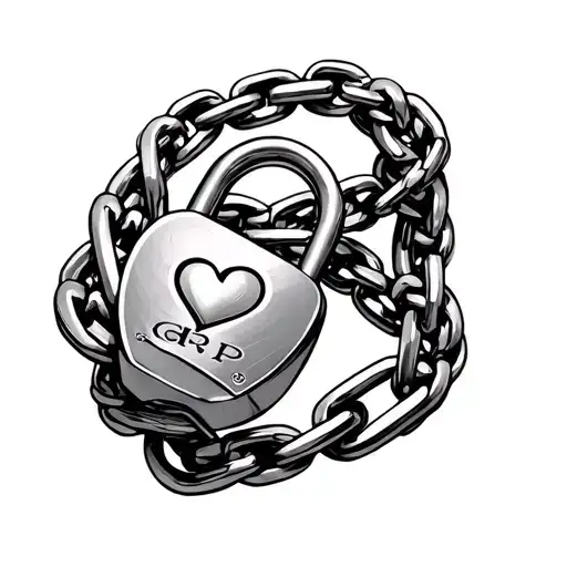 chain wrapped around wrist with padlock heart initials GP on the lock tattoo design idea