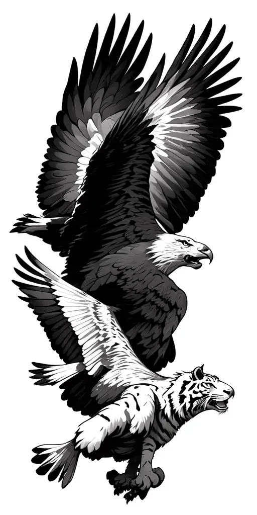tiger and eagle soaring tattoo design idea