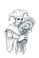 Jester holding flower bouquet tattoo design idea