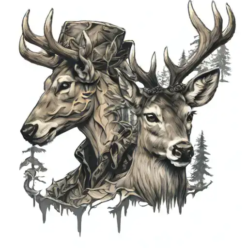 deer hunter and buck tattoo design idea