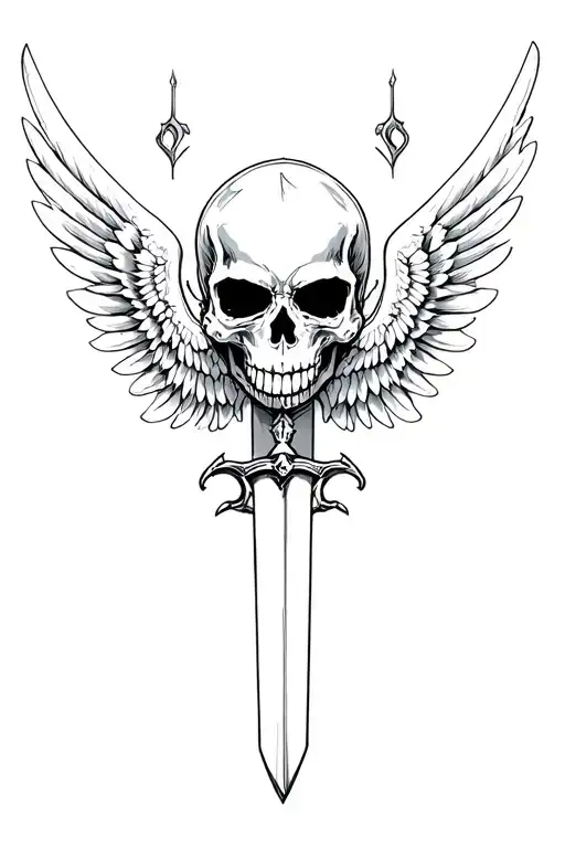 Skull with wing and sword tattoo design idea
