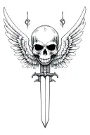Skull with wing and sword tattoo design idea
