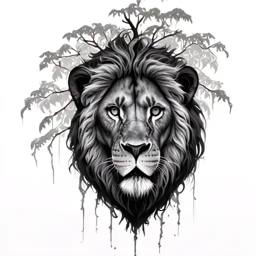 lion heart with poison tree growing tattoo design idea