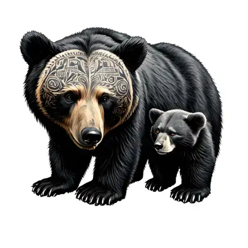 A pictish shoulder to elbow. Finished with a solid black band. a male bear should on the outside, inside bi 2 cubs + mum tattoo design idea