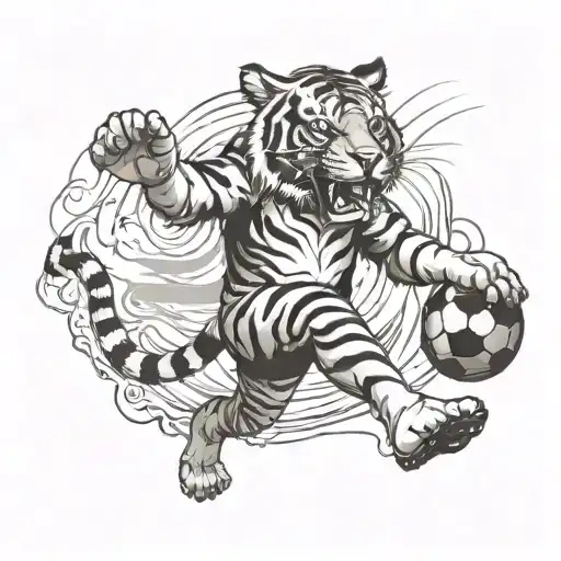 Tiger kicking a football tattoo design idea
