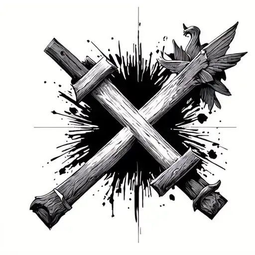 minimalist black and white battle cross for Louis Brown, born 1955, died 1994 tattoo design idea