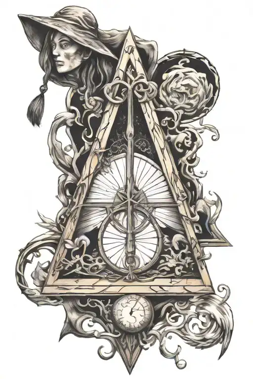 Deathly Hallows, invisibility cloak, Hermione, Luna, Ginny's wands, Elder wand as McGonagall's wand, resurrection stone tattoo design idea