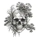 skull and trees growing tattoo design idea